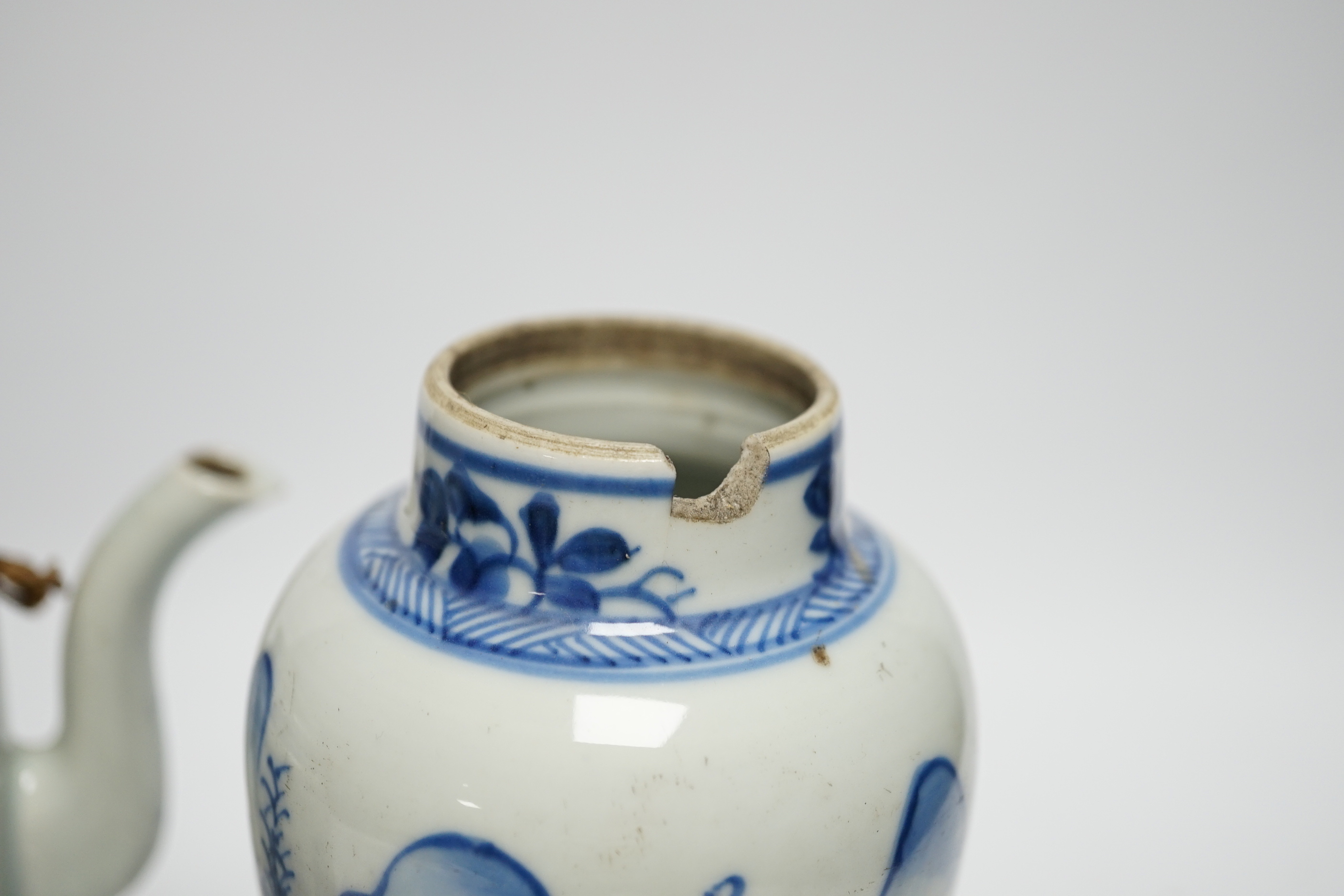 19th century Chinese blue and white porcelain comprising teapot, vase and dish, largest 18cm high